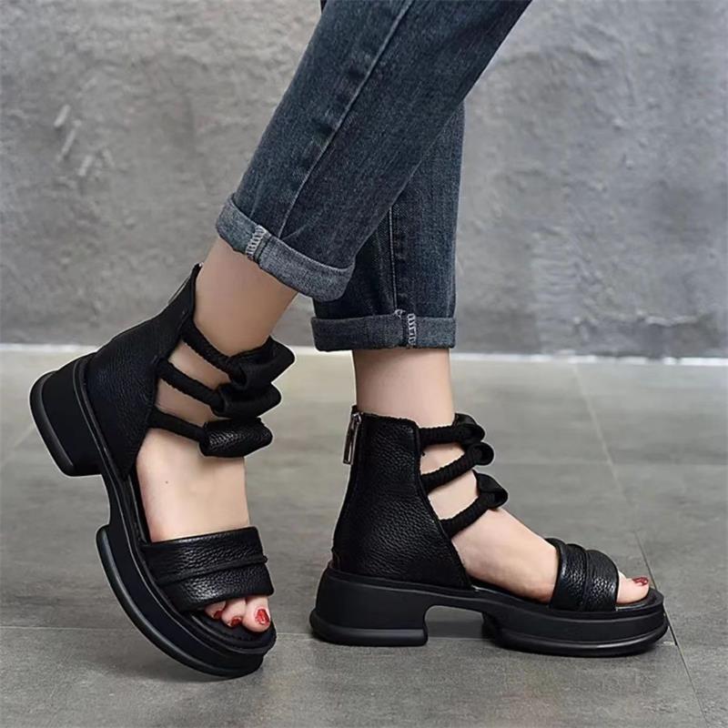 

2025 летние новые односложные сандалии на платформе римские туфли высокого класса рыбий рот модные универсальные повседневные пляжные туфли 35 чёрный