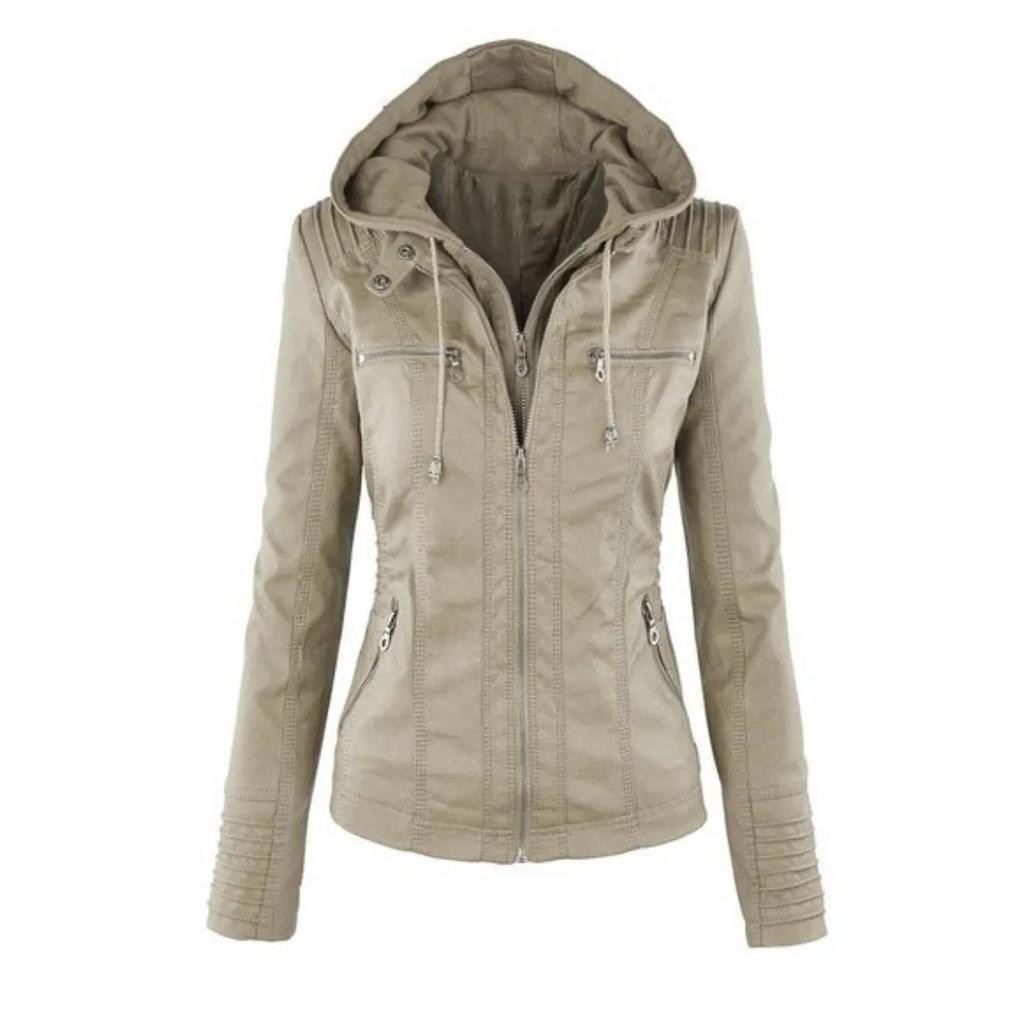 Giacca da donna in pelle PU per primavera e autunno Taglie forti Giacca aderente tinta unita Giacca casual