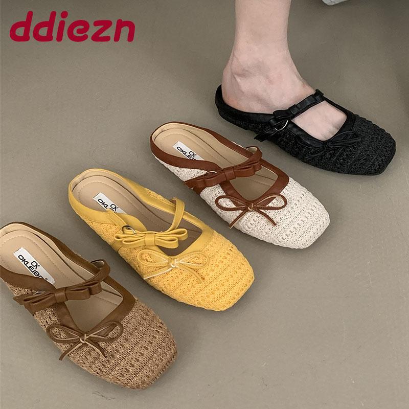 Fashion Fashion Weave Women Flats Slip On Shoes Butterfly-Knot Summer Spring Female Shallow Footwear Ladies Flats Mary Janes Shoes
