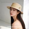 Natural Wheat Grass Summer Sunshade Sunscreen Elegant Flat Top Straw Hat Women's High Sense Size Head Circumference Beach Travel Hat