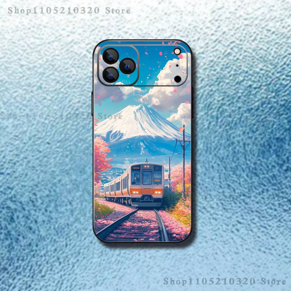 

Cherry Art Blossom Train Phone Case For iPhone 17,16,15,14,13,12,11,Pro,Max,Plus,E,Air,Mini Protective Black Cover iPhone15