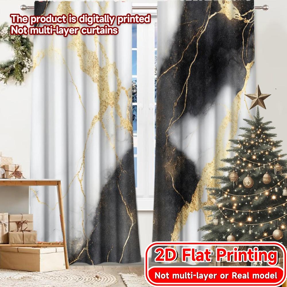 

Set Of 2 Minimalist Flat Printing Golden Veins Popular Curtains Durable Polyester Fabric Home Decor Decorative Curtain W100*H70(CM)-Hooks&1PCS