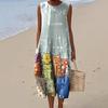 European and American New Summer Flower Ocean Printing European Size Round Neck Sleeveless Long Dress Creative Loose Dress
