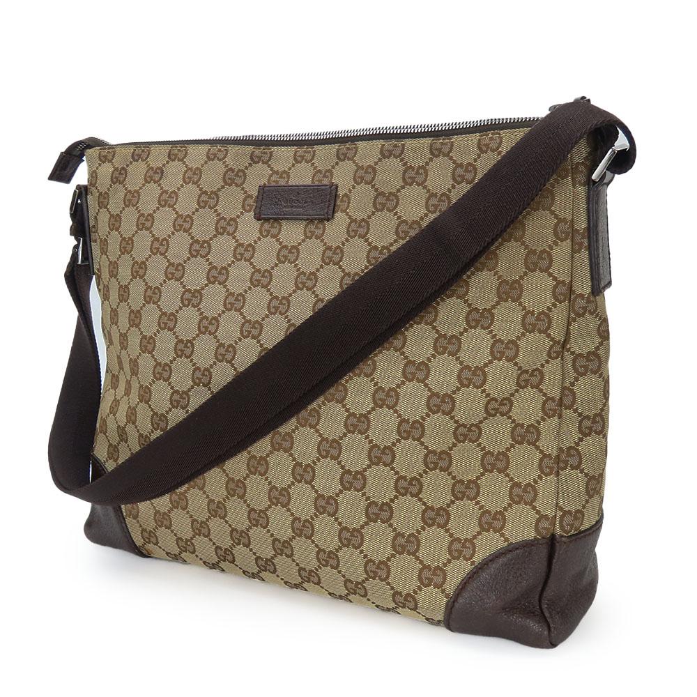 Used GUCCI Shoulder Bag 110054 GG canvas/leather beige Dark brown Diagonally hung
