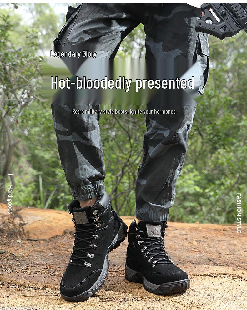 Men's Plus Size Mid-top Outdoor Training Boots - Non-slip & Wear-resistant for Hiking