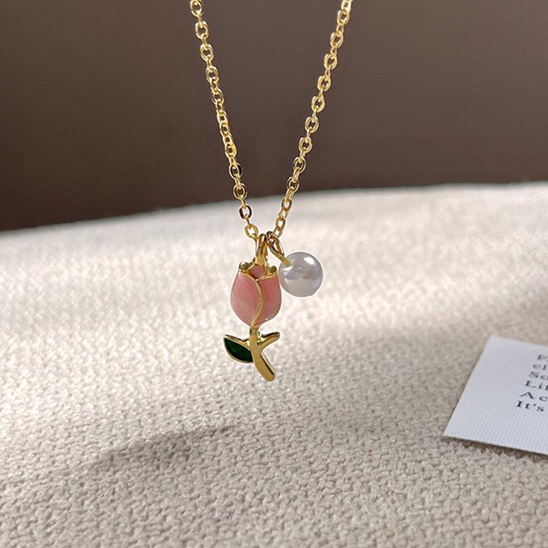 Creative Fashionable Tulip Necklace Elegant Multifunctional Collarbone Pendant Birthday Anniversary Christmas Gift