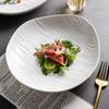 Reinweiße gewellte Keramik Salatschale Restaurant Unregelmäßiger tiefer Teller Dicke Suppenschale Servierteller Kreatives Geschirr