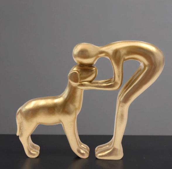 1Pc Resin Cute Puppy And Owner Craft Figurine Desktop Ornament Statue Model Indoor Home Office Decoration Pet Sculpture For Gift