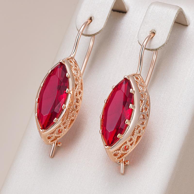 Shiny Red Natural Zircon Long Drop Earrings For Women Rhombus Rose Gold Color High Quality Daily Fine Jewelry