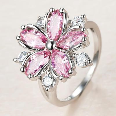 Elegant Fashion Princess Engagement Rings for Bride Jewelry Romantic Blossom Pink Stone Lady Rings