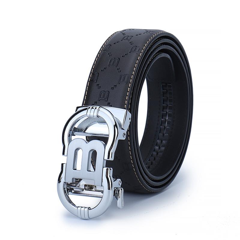 Men'S Cowhide Belt Automatic Buckle Leather Belt Middle-Aged And Young Business