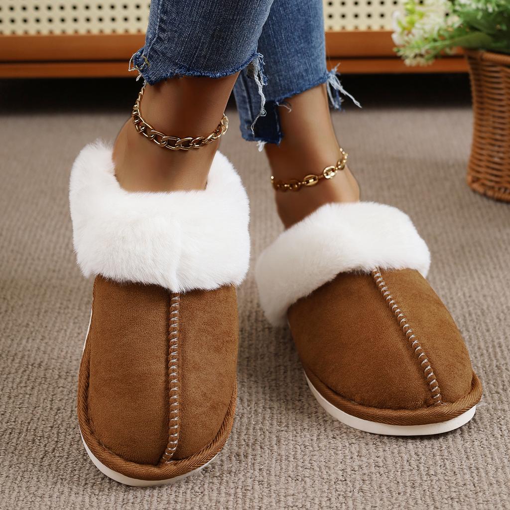 Fashion 2025 New Women Slippers Lightweight Casual Indoor Slides Female Thicken Plush Home Shoes Woman Closed Toe Warm Cotton Slippers