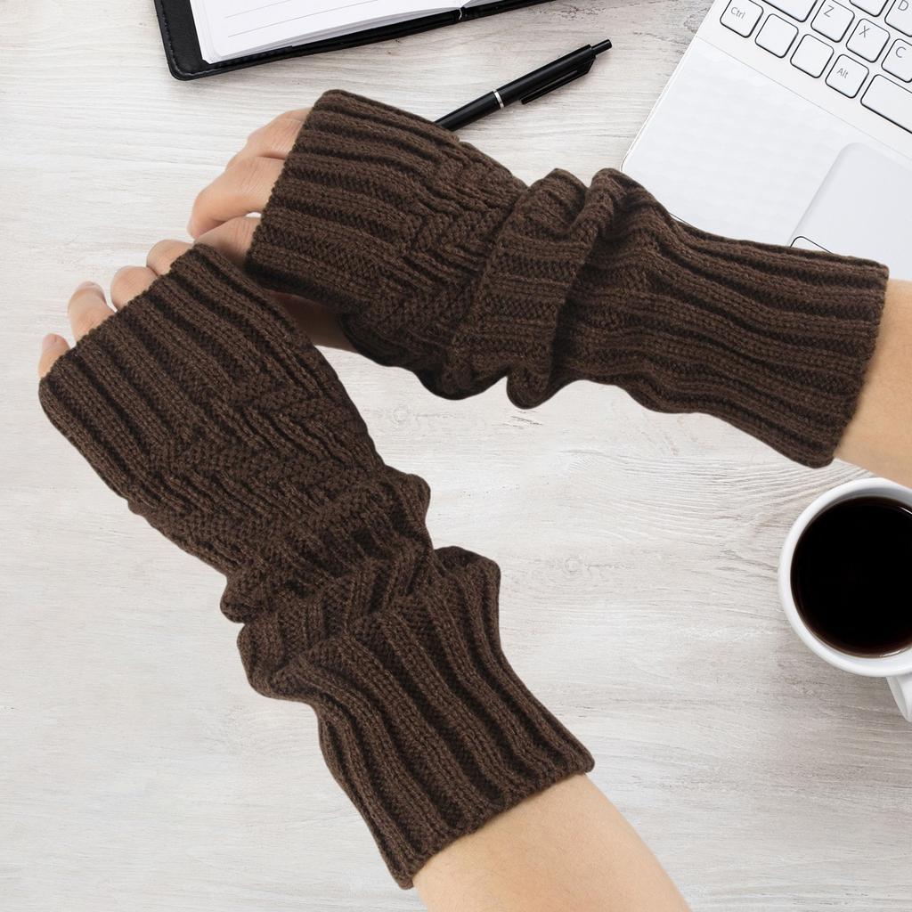 Diagonalt randiga fingerlösa handskar Höst och Vinter Nya Herr- och Dam Jacquardstickade Ull Varma Ärmar Pile Handledsvärmare