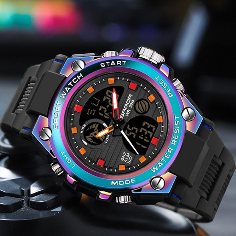 SANDA Fashion Trend Electronic Watch Multifunctional Waterproof Wristwatch