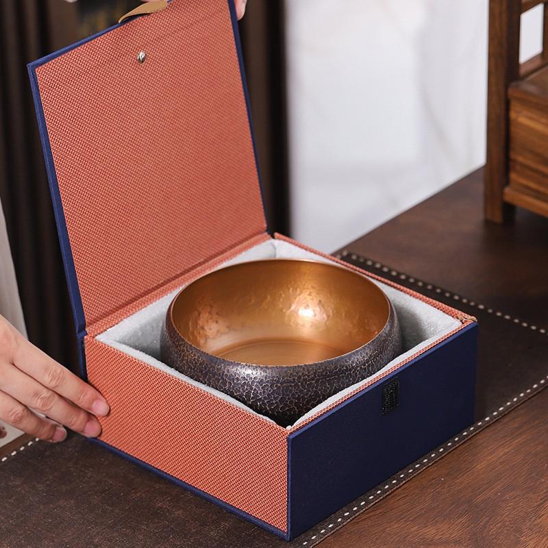 Large Copper Tea Washer Hammered Texture Japanese Style Water Basin Ceremony Waste Bowl