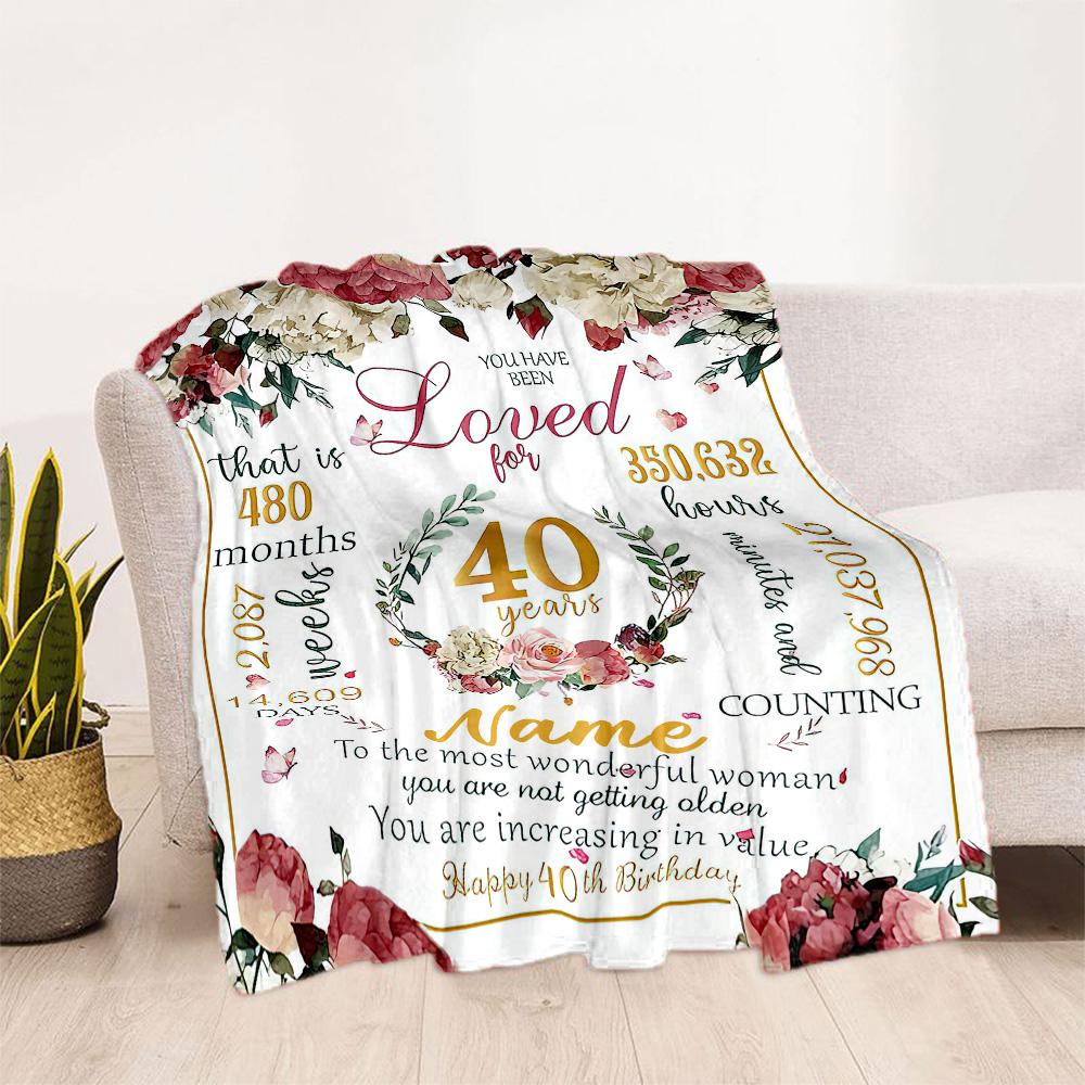 Happy 40th Birthday Personalized Text Blanket Lightweight Personalized Blanket Durable Comfort Versatile for Office Chair Sofa Picnics Living Room