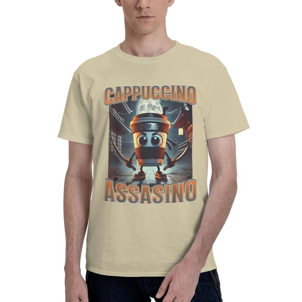 Włoski Brainrot Śmieszny Meme Zabójcze Cappuccino Koszulka Męska Damska Kawaii Krótki Rękaw T-shirt Lato Dekolt O 100% Bawełna