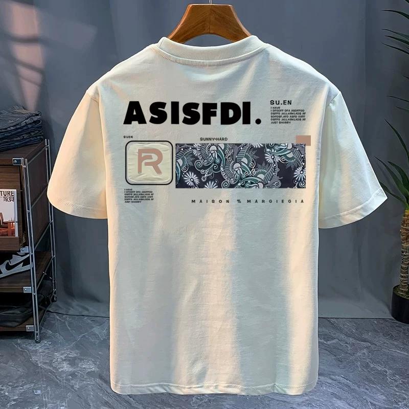 Round Neck Trendy Tops, Fashionable and Versatile Men's T-shirts, Loose Printed Short Sleeves for Couples Cotton