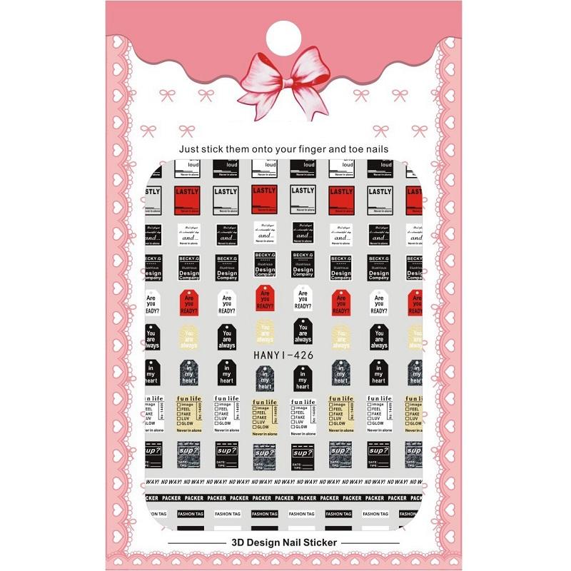 1 Sheet Adhesive 3D Nail Stickers Decals Press On Tips Manicure Decoration Geometry Letter Design