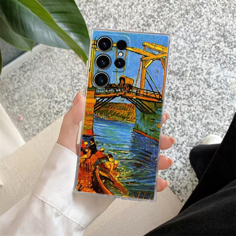 Casetă de telefon cu pictură Van Gogh Terasa cafenelei Noaptea înstelată Floarea-soarelui Pentru Samsung S24 S23 Ultra S22 S20 Plus S21 FE Capac Transparent Funda