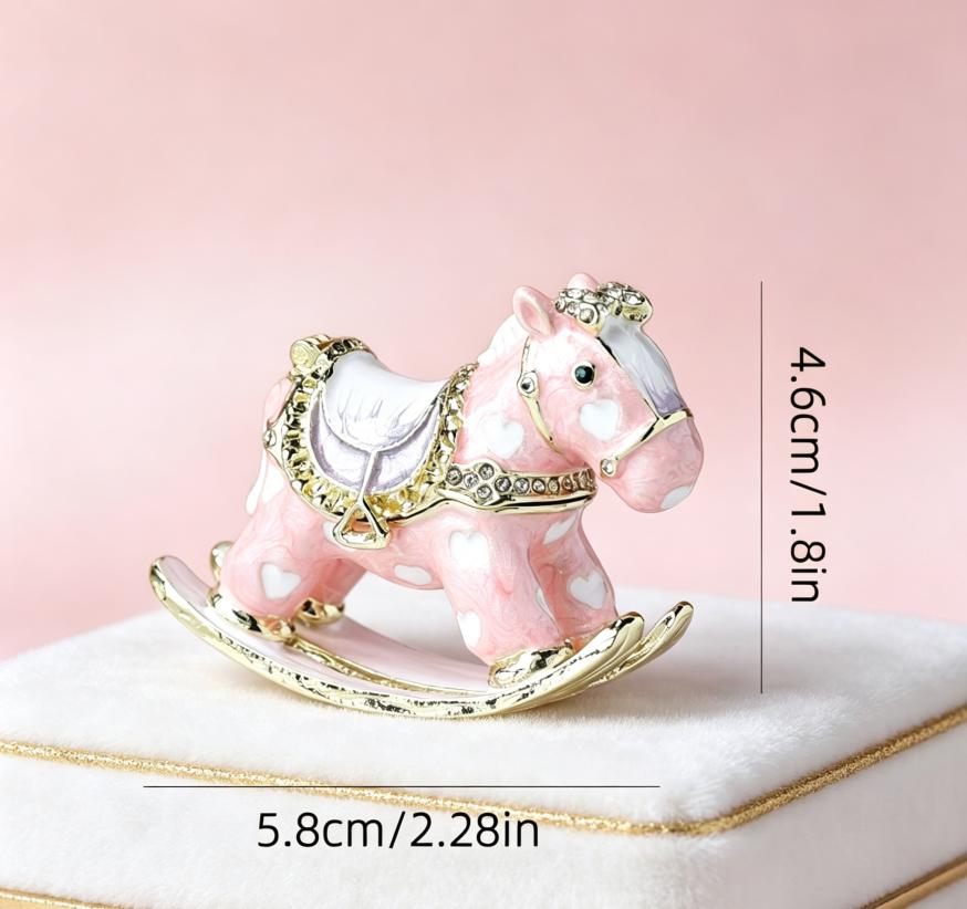 Colorful Rocking Horse Jewelry Box Enamel Crystal Trinket Box Decorative Gift Ornament