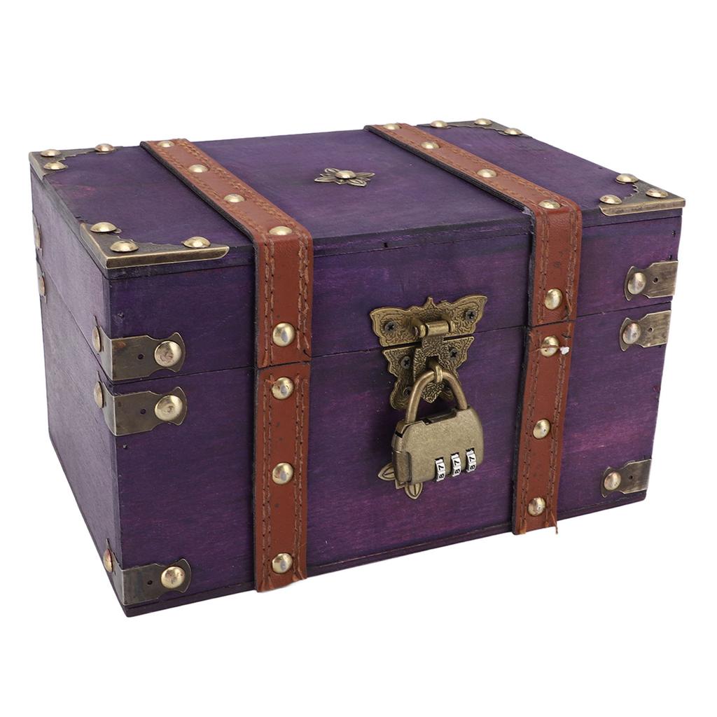 Vintage Wooden Treasure Chest Box with Lock Rectangle Antique Wood Jewelry Storage Box Decorative Handmade Case