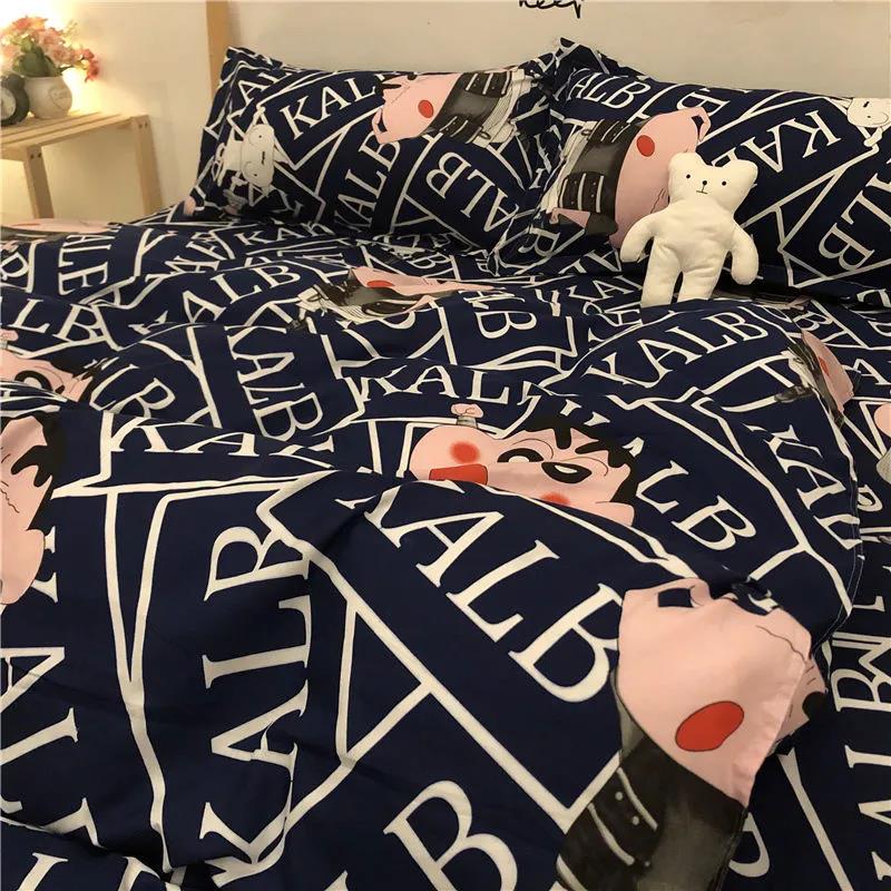 Bedding Washed Cotton Four-piece Nordic Simple Quilt Cover Sheet Single Double Bedroom Set