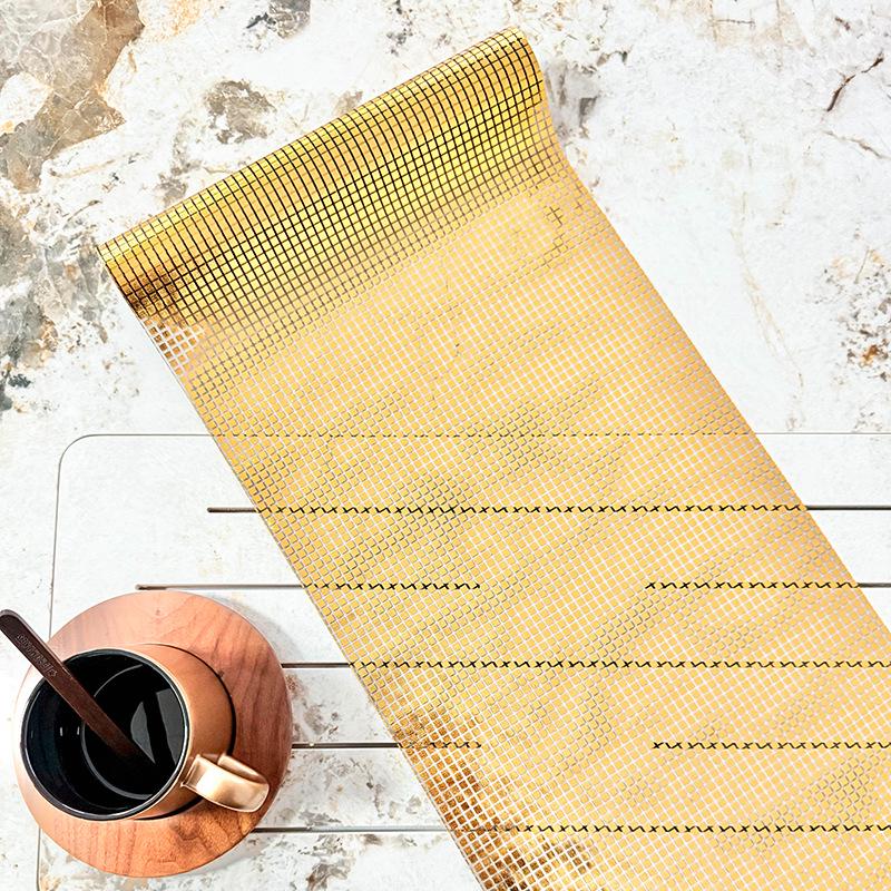 Gold Foil Plaid Sequin Party Table Runner