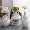 White Ceramic Vase Hollow Chain Geometric Buckle Porcelain Bottle Ceramic Handicraft Room Decoration Accessories Flower Vase