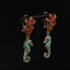 [HF]#1Pair Vintage Micro Diamonds Earrings For Woman Coral Seahorse Enamel Jewelry Gift High Quality Elegant Accessories