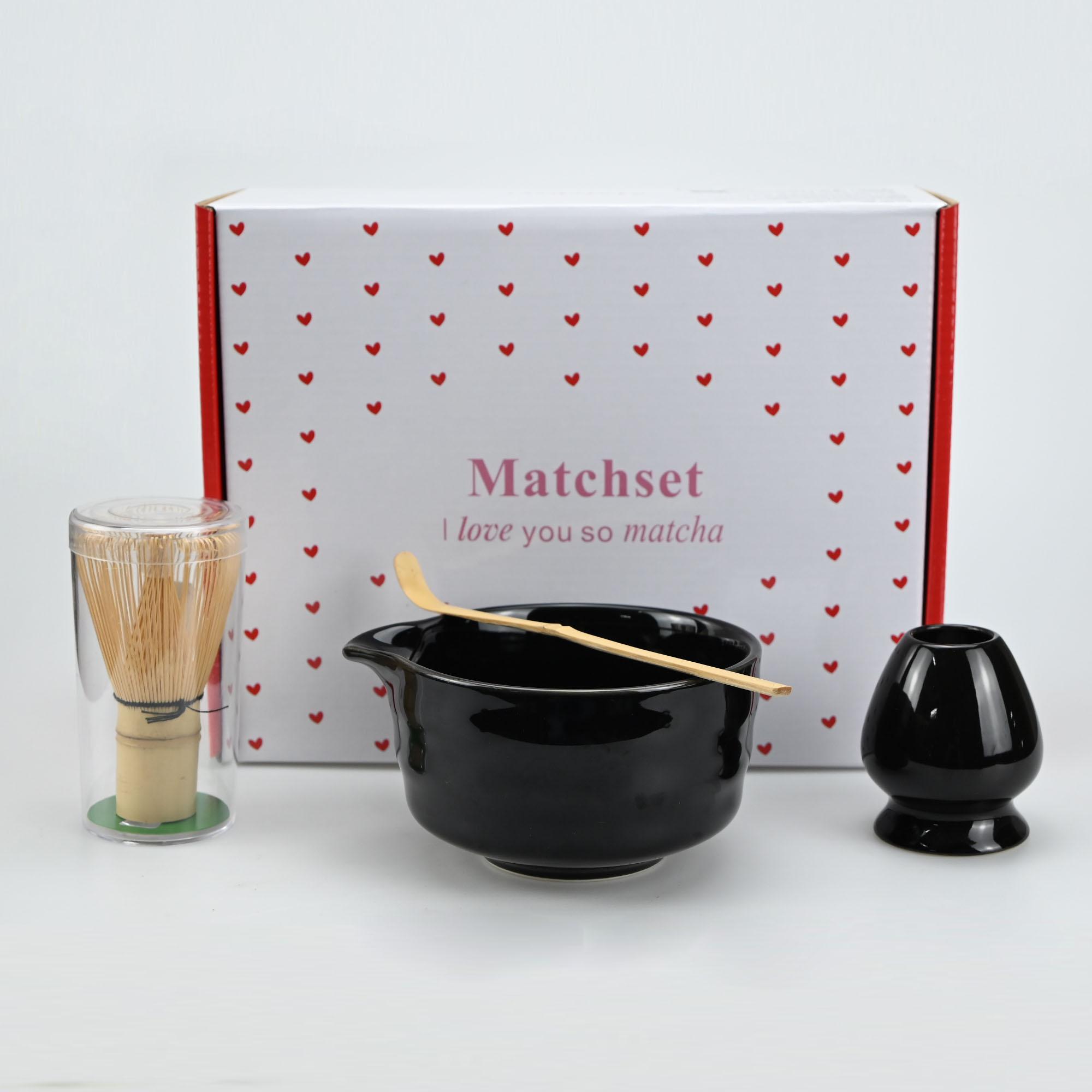 

4PCS Ceramic matcha set with mouth bowl high-value tea ordering tool Japanese matcha bowl, the perfect gift for gifting Four-piece Set чёрный