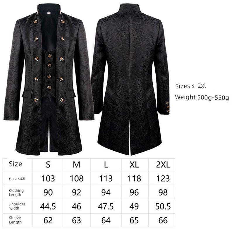 2021 New Foreign Trade European and American Men's Coat, Solid Color Fashion Steampunk Retro Men's Uniform with Stand Collar