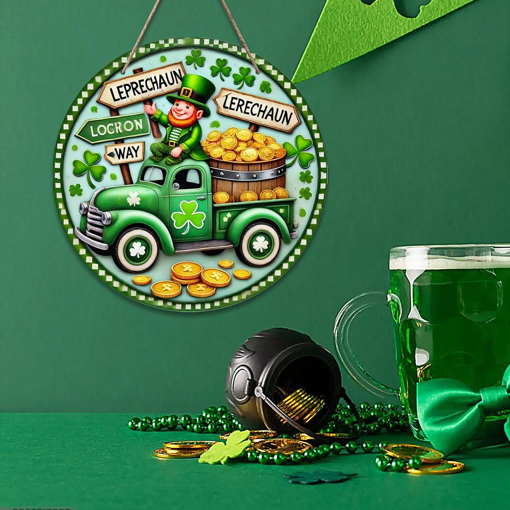 2D Flat 20cm Happy St.patrick's Day Hat Wooden Wall Hanging Decor - Car Balloon Universal Holiday Wooden Pendant, Home Decoration, Welcome Sign Party