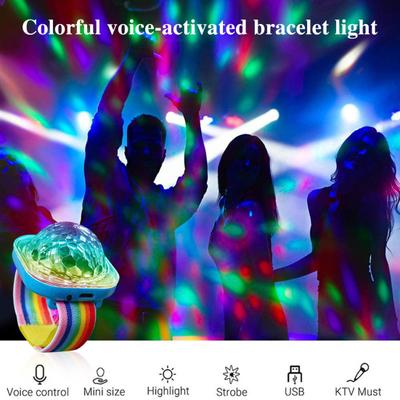 Opaska na nadgarstek z oświetleniem Disco Ball, aktywowana dźwiękiem, kompaktowa konstrukcja, przenośna, ładowalna, z oświetleniem stroboskopowym RGB
