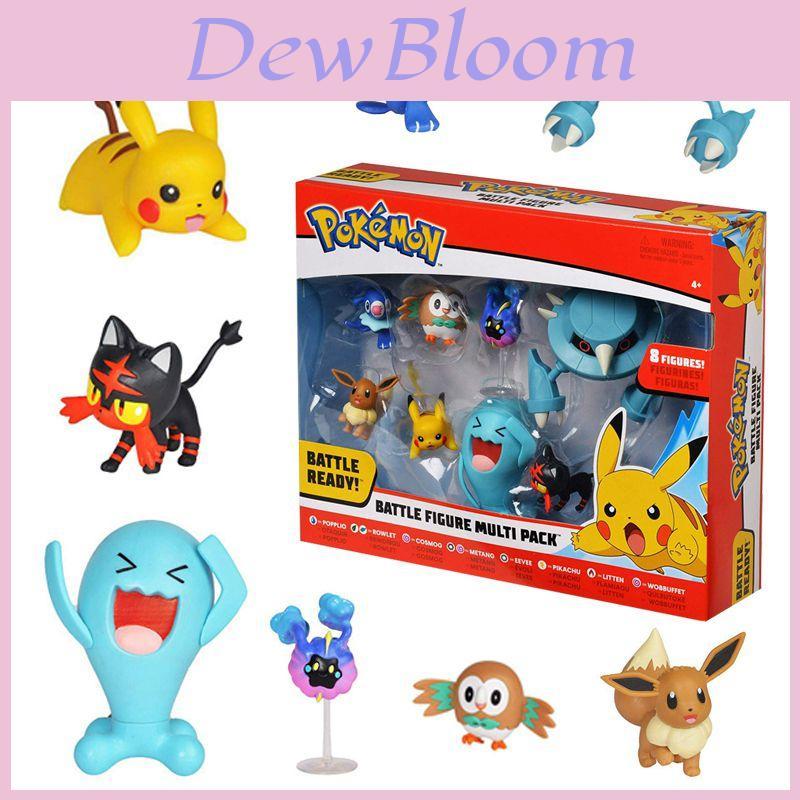 Sada 8 ks Pokémonů Bojová figurka Vícebalení s rozkošným Pikachuem, Eevee a Wobbuffetem Hračky pro sběratele a fanoušky
