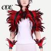 Feather Shawl Bracelet Set 1 Fake Collar with Wrist Ring Gothic Style Imitation Angel Wings Hollow Out Lace Unisex Model Stage Show Performance