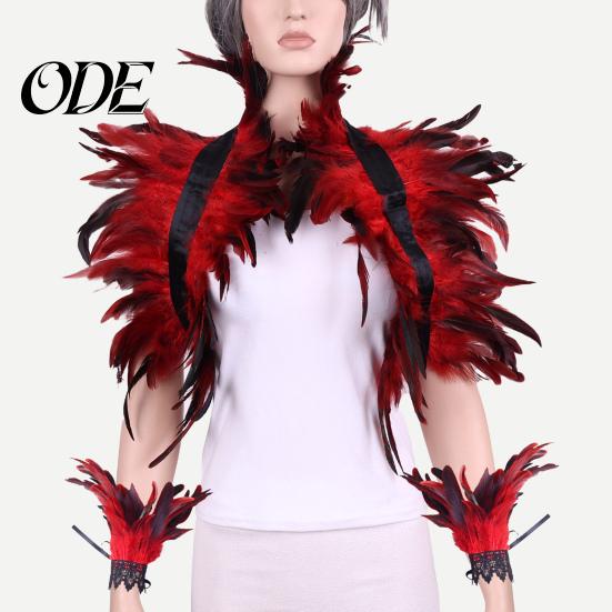 Feather Shawl Bracelet Set 1 Fake Collar with Wrist Ring Gothic Style Imitation Angel Wings Hollow Out Lace Unisex Model Stage Show Performance