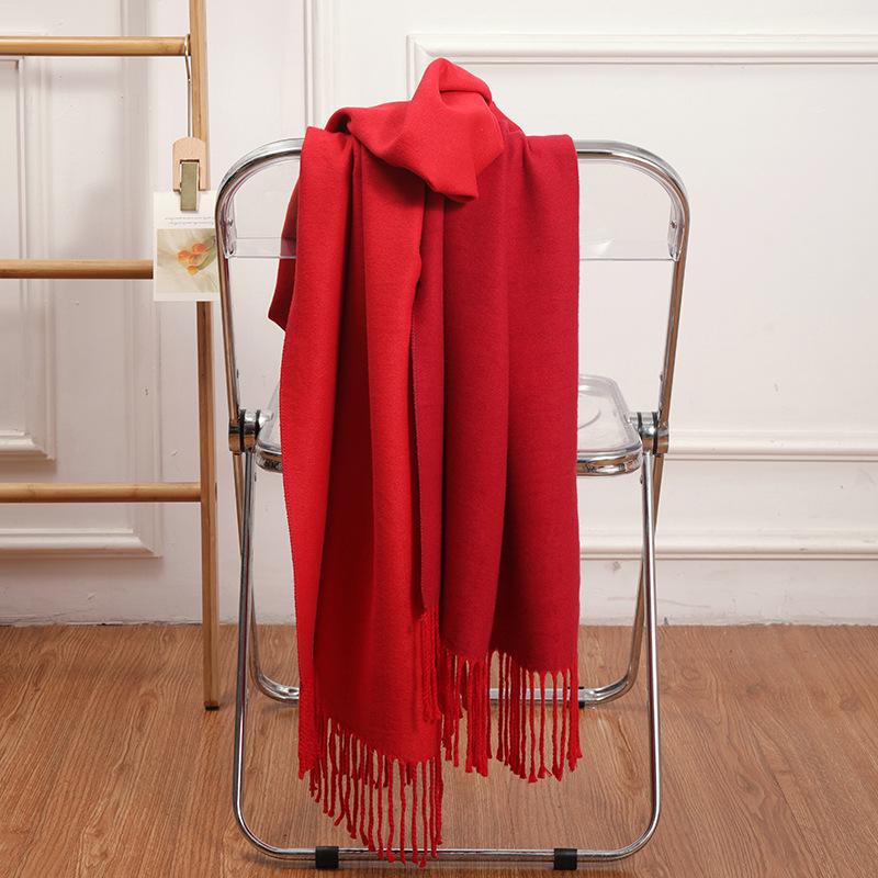Double-Sided Women's Wool and Cashmere Scarf - Warm, Thickened Shawl for Autumn/Winter