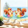 Summer Window Clings Pool Party Theme Cartoon Squirrel Window Decal Removable Static PVC Glass Sticker for Beach Party Supplies Home Office Decor