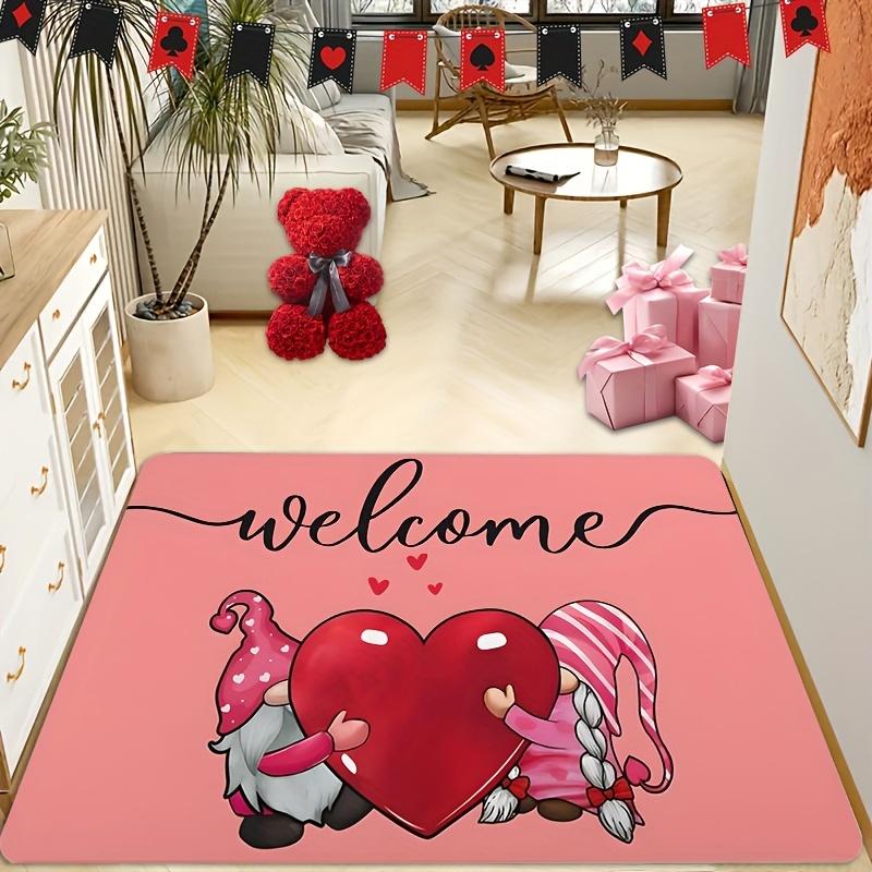 Pink cartoon dwarf heart-shaped door mat - slip mat for home decoration, suitable for entrances to living rooms, bedrooms, etc