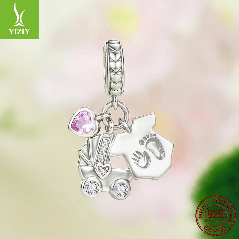 Cute Stroller Baby Three-In-One Pendant Accessories S925 Sterling Silver Love Diy Beads