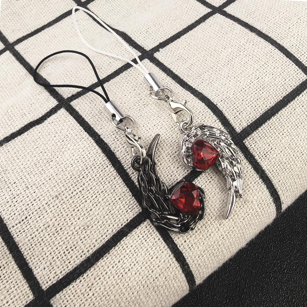 Red Rhinestone Feather Couple Necklace Valentine's Day Jewelry Gifts for Women Men Angle Devil Pendant Necklaces Accessories