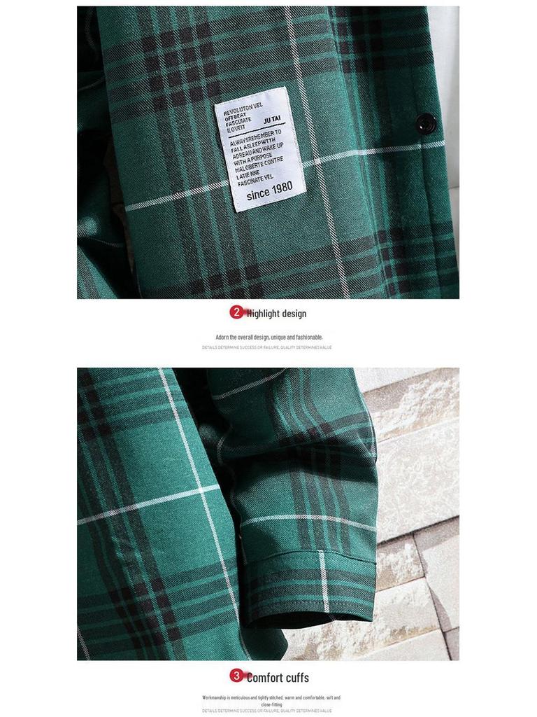 Men's Slim-Fit Fleece-Lined Plaid Button-Down Shirt - Korean Style Warm Casual Top