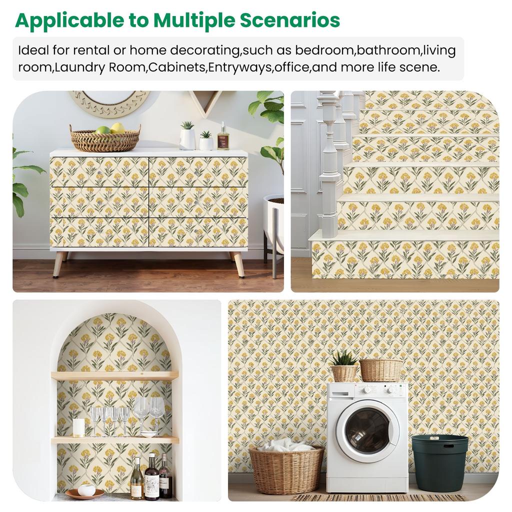 Vintage Floral Wallpaper 22.83"X118" Waterproof Wallpaper for Living Room/Bedroom/Bathroom PVC Wall Sticker