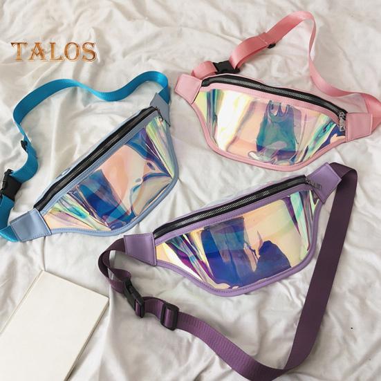 Transparent Waist Bag Waterproof Mini Fanny Pack Iridescent Belt Bag with Adjustable Strap for Women Men Travel Fitness Outdoor Use
