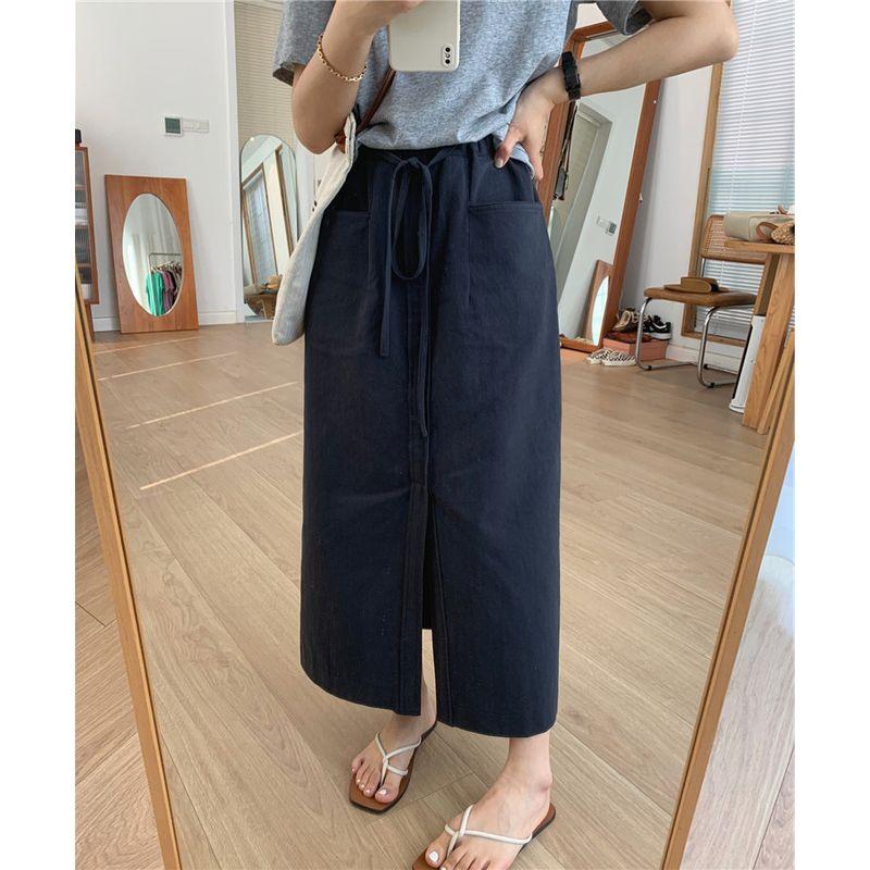 

Sister Commuter Cotton Loose Split Casual Skirt Navy blue XL(Recommendations 120-140)