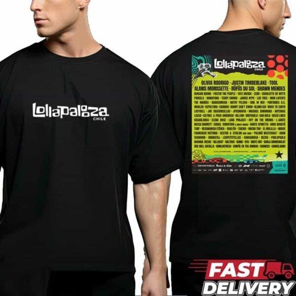 Lollapalooza 2026 In Chile Full Line Up Unisex Two Sides Tee Shirt Size S-4XL XXXL