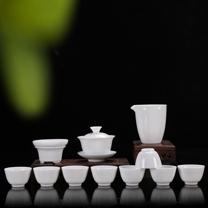 High-end Gift Box Ceramic Kung Fu Tea Set Home Office White Porcelain Cover Bowl Tea Cup Complete Set