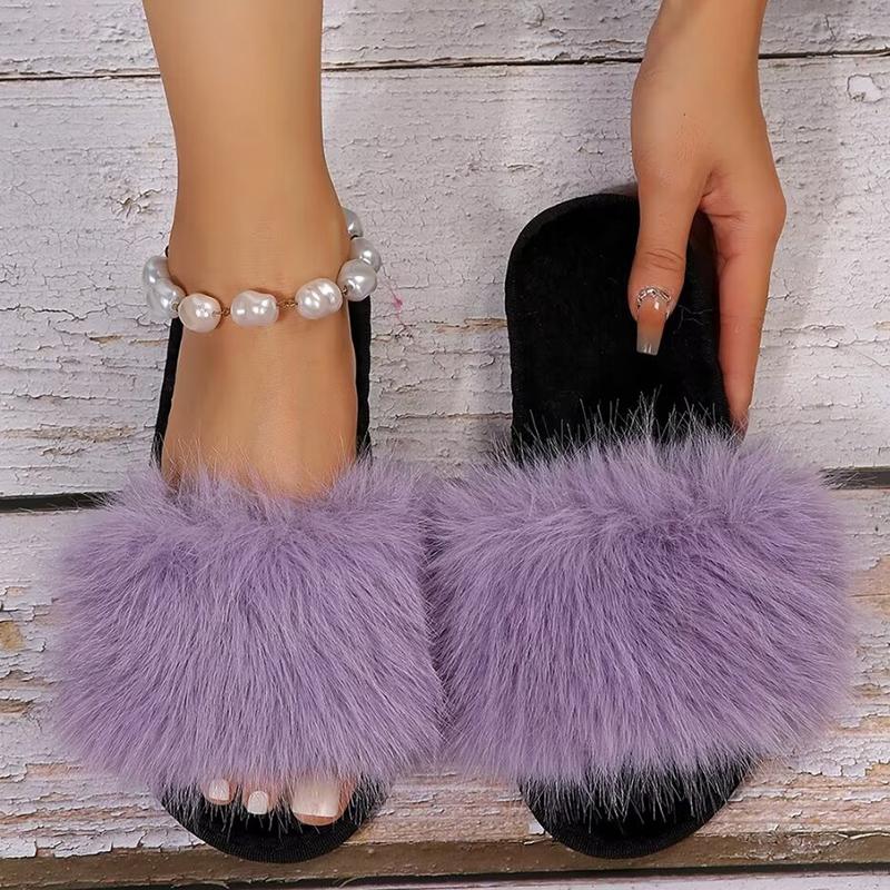 

Модные Модные Пушистые Домашние Тапочки из Искусственного Меха для Женщин Легкие Мягкая Подошва Плюшевые Шлепанцы Женские Осенне-Зимние С Открытым Носком Домашние Тапочки 42-43 фиолетовый