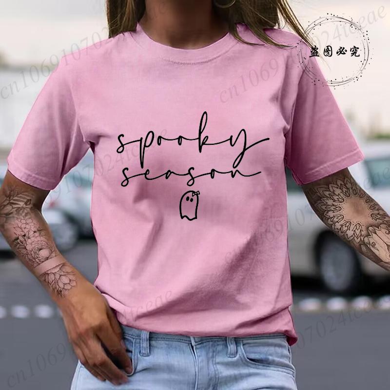 Cute Spooky Season Women's T-Shirts Clothing,Womens Halloween Tops Tees,Cute Fall T-Shirts,Spooky Season Shirt